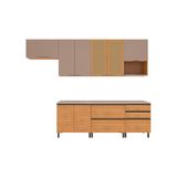 Cozinha Completa Bartira Cristal Com 10 Portas, 5 Gavetas, 9 Prateleiras E Bancada Gourmet - 300cm De Largura