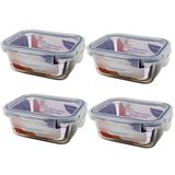 Kit 4 Potes De Vidro Refratário 330ml Hermético Com Tampa