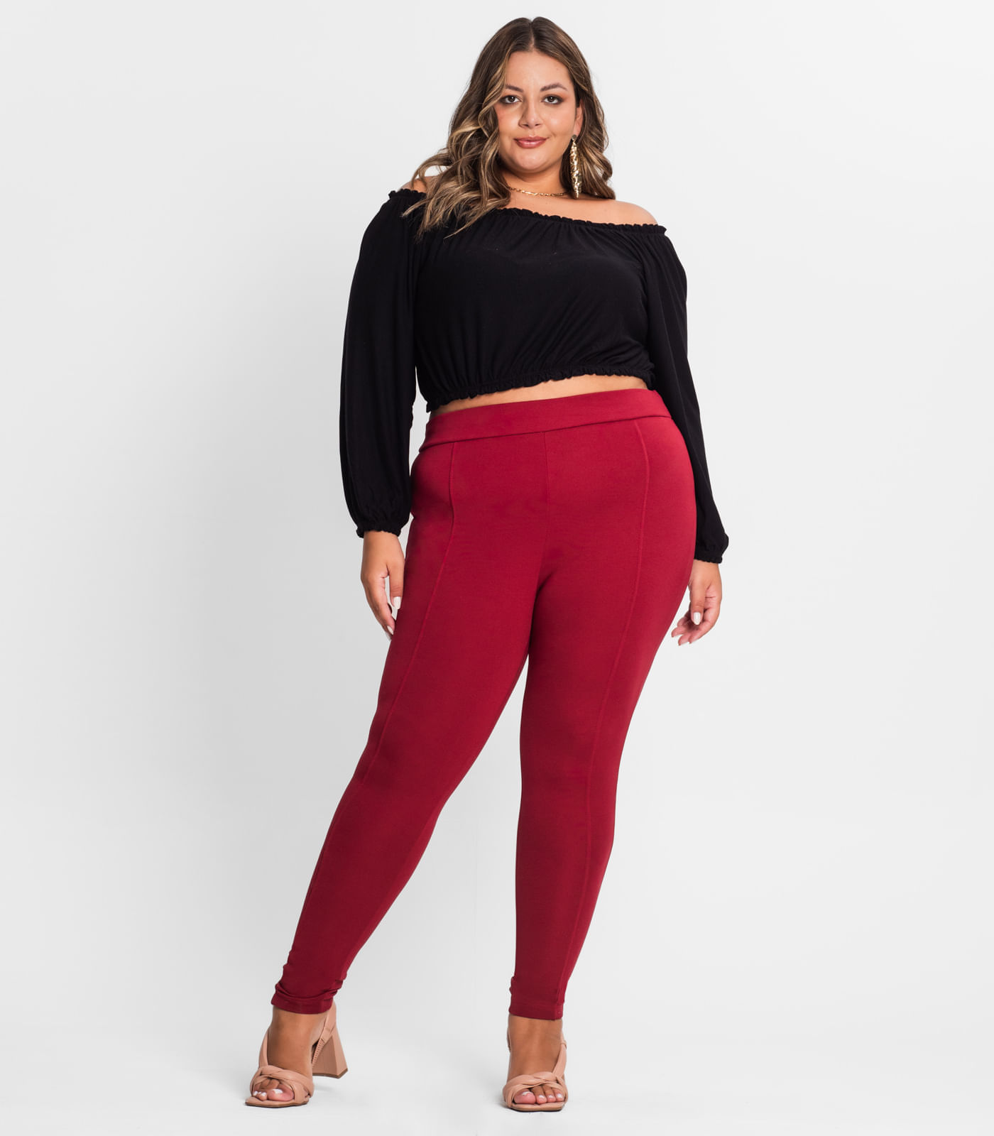 Legging Feminina Plus Size Secret Glam Vermelho Plus G2