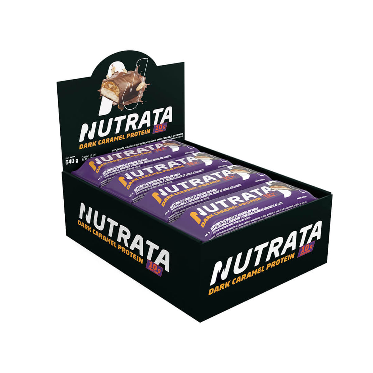 Barra De Proteína Sabor Dark Caramel Protein 12 Unidades 45g Nutrata