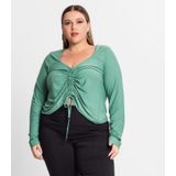 Blusa Feminina Manga Longa Em Viscose Secret Glam Verde Plus G3