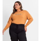 Blusa Manga Longa Feminina Plus Size Secret Glam Marrom Plus G2