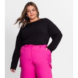 Blusa Feminina Manga Longa Plus Size Secret Glam Preto Plus G3