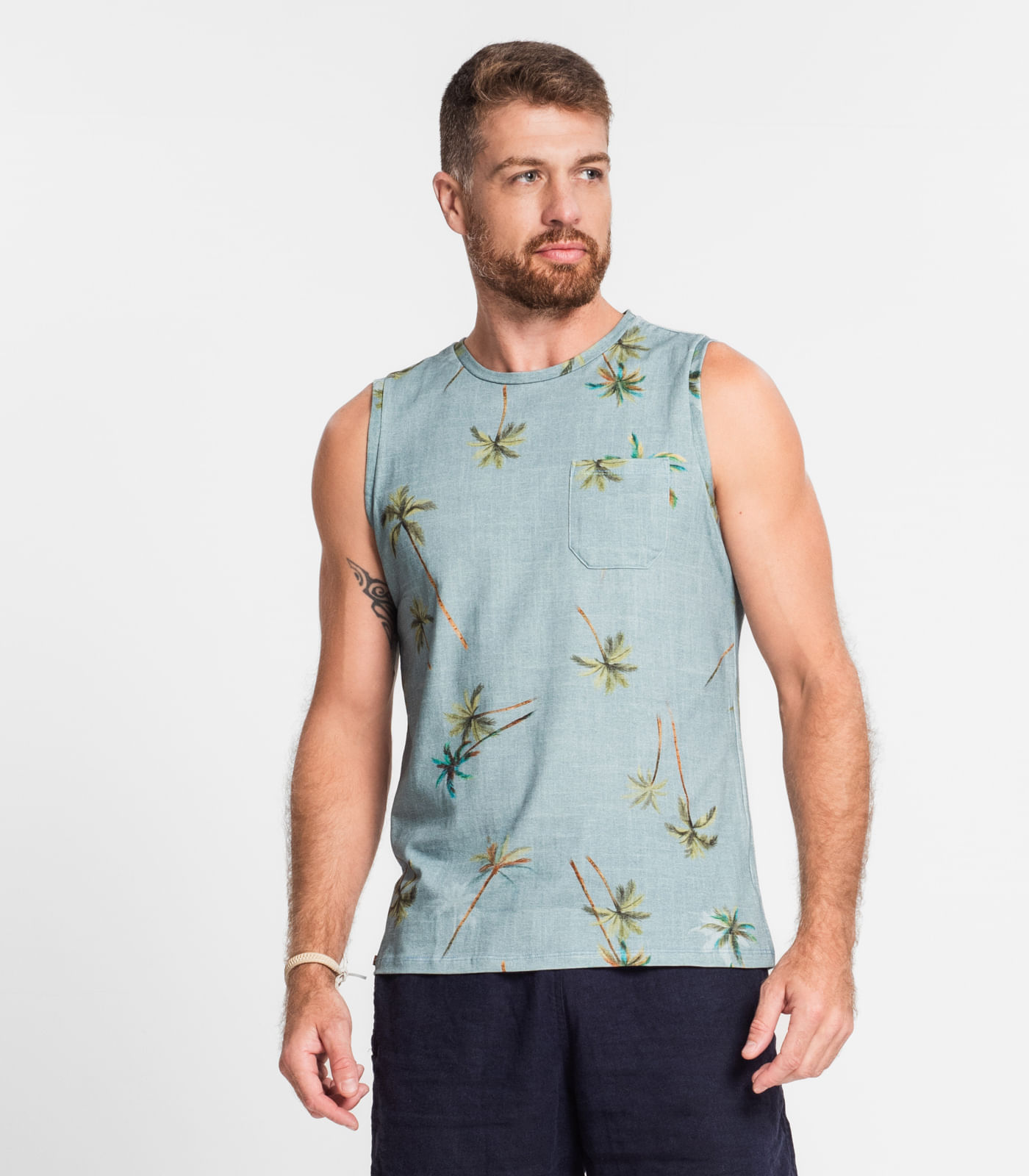 Regata Masculina Com Estampa De Coqueiros Diametro Azul M