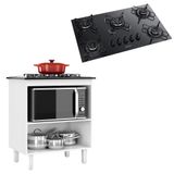 Kit Balcão Cooktop Zanzini Italia Branco Sem Porta E Fogão Cooktop 5 Bocas Essencial Preto Itatiaia