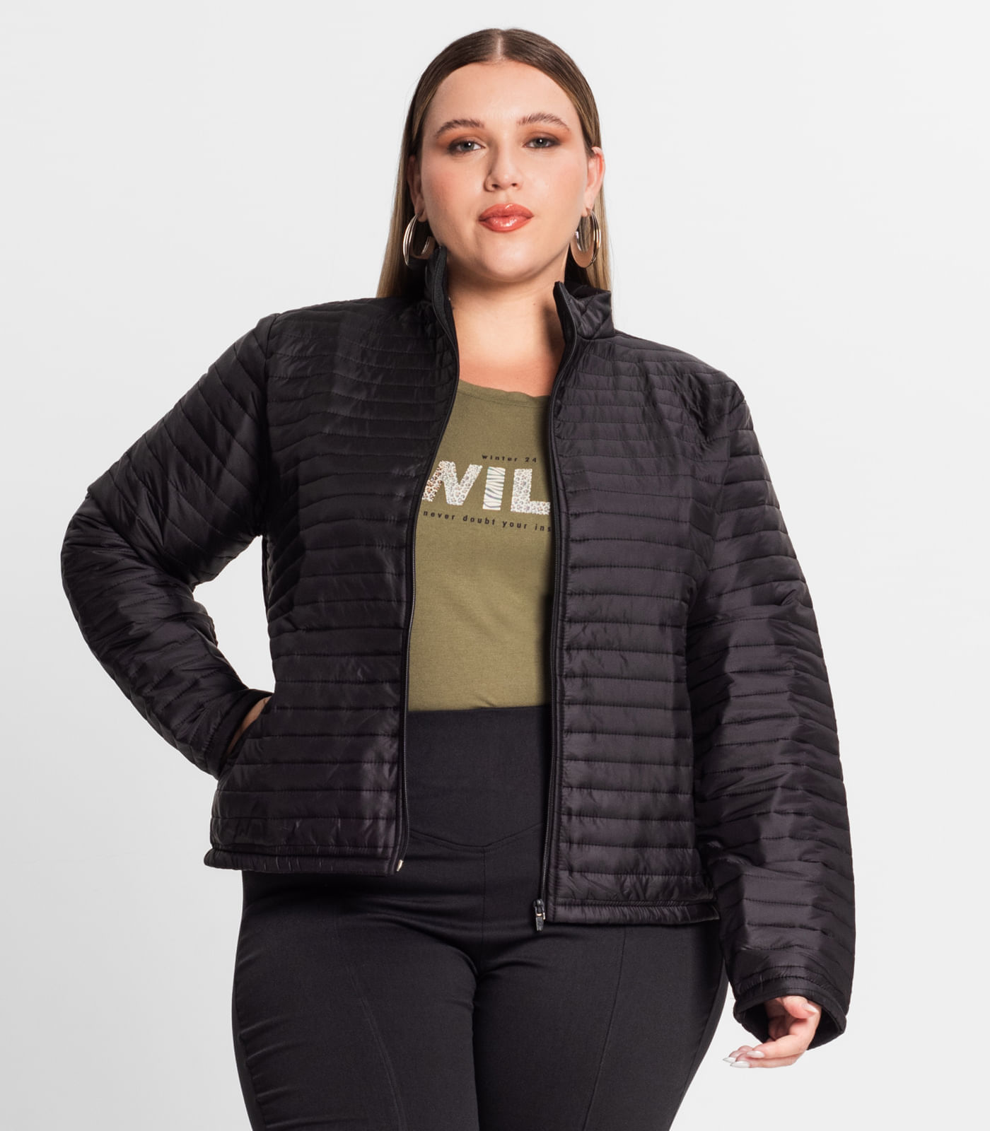 Jaqueta Feminina Plus Size Microfibra Secret Glam Preto Plus G4