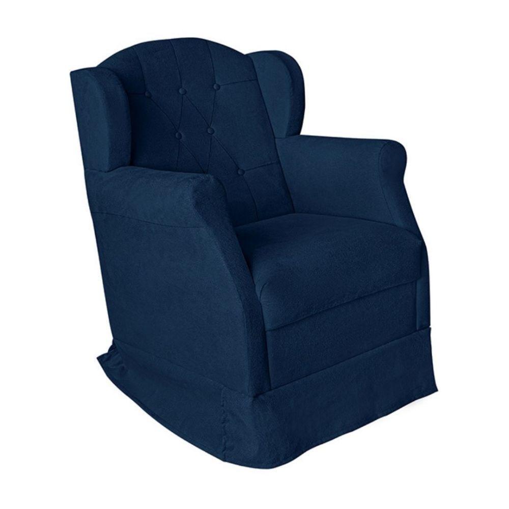 Poltrona Cadeira Amamentação Balanço Conforto Suede Manuela Cor:azul Marinho