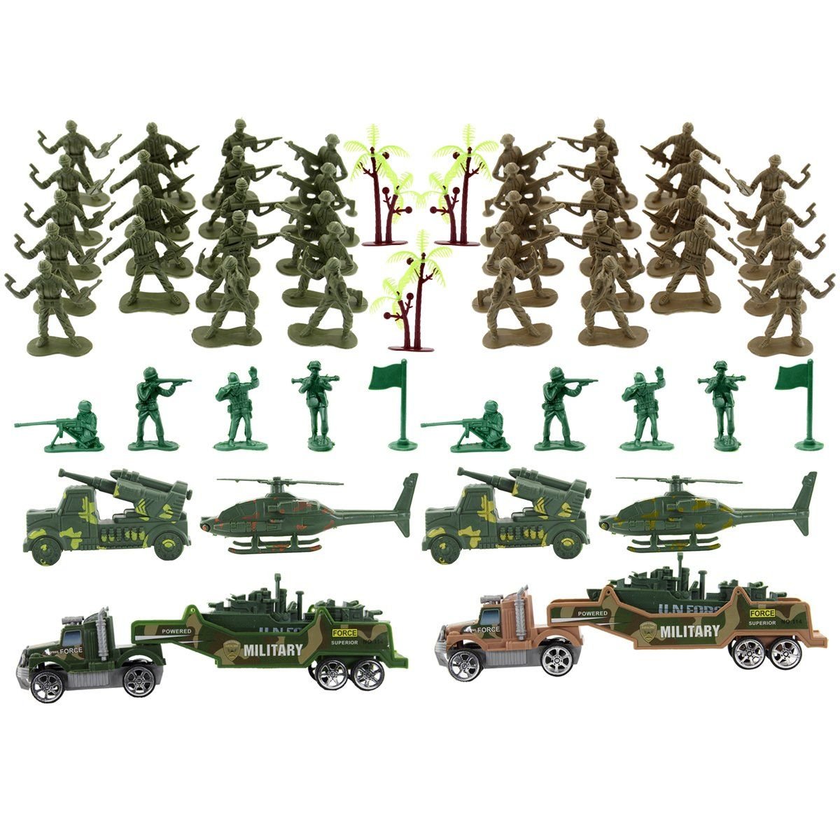 Kit Brinquedos Veículos Militares Soldados Miniatura 58 Pçs