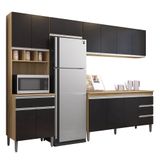 Cozinha Modulada 4 Peças Balcão Com Tampo 160cm Andréia Amêndoa/preto - Ajl Móveis