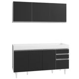 Armário Aéreo Argélia E Balcão Gabinete Para Pia 150cm Sem Tampo Marrocos  Branco/preto - Lumil Móveis