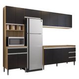 Cozinha Modulada 4 Peças Balcão Sem Tampo 160cm Andréia Amêndoa/preto - Ajl Móveis