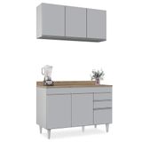 Armário De Cozinha Aéreo Virgínia E Balcão Com Tampo 120cm Michigan Cinza Claro/castanho - Lumil