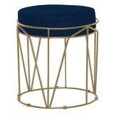 Puff Decorativo Sala De Estar Base Gold Chloe Veludo Azul - Gran Belo