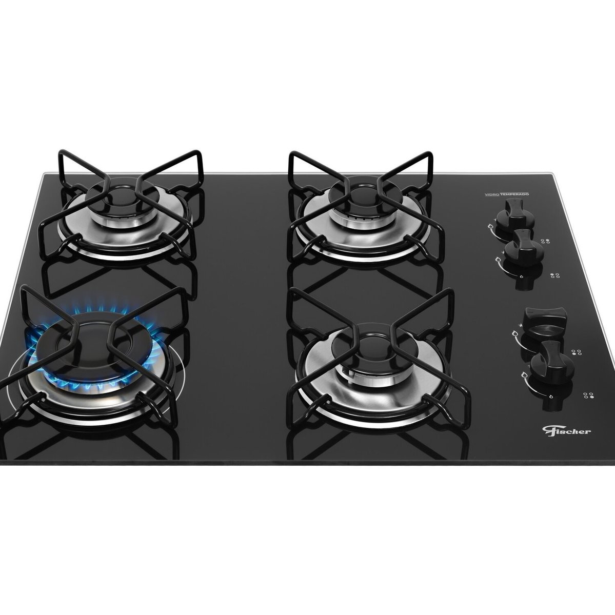 Cooktop A Gás Fischer 4 Bocas Fit Line Trempe Esmaltada Aramado Preto