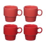 Xícaras Para Chá Mood De Cerâmica Vermelho E Rosa 180ml 4 Peças Hauskraft