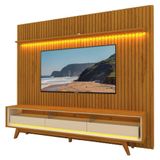 Rack Bancada Requinte Com Painel Ripado Para Tv Até 90 Polegadas Led Nobre Madeirado/off White Gelius