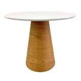 Mesa De Jantar Redonda 100 Cm Tampo Laca Branca Base Freijó Horizontal