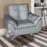 Poltrona/cadeira Decorativa Glamour Opala Com Base Giratória 30cm Em Madeira Cinza