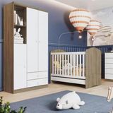 Quarto De Bebê Berço Mini Cama E Guarda Roupa 3 Portas 2 Gavetas Bala De Menta Henn