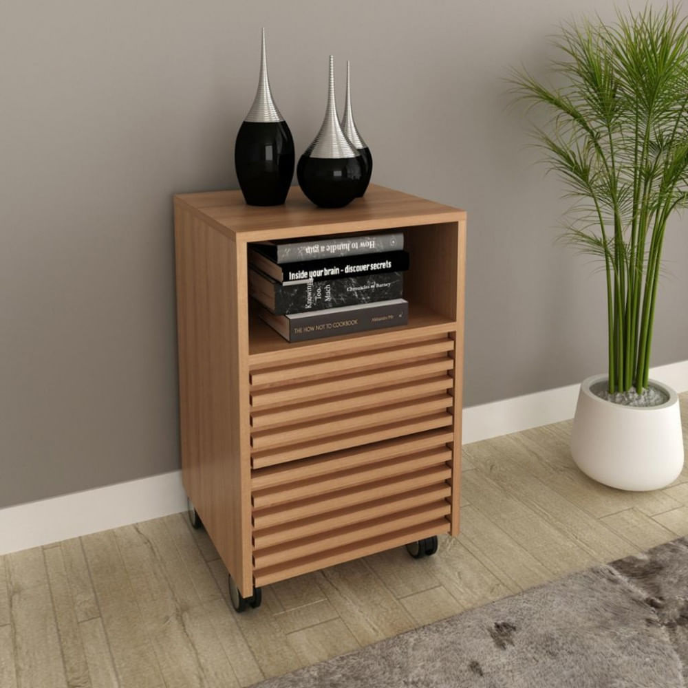 Gaveteiro Para Escritório Ripado Com Rodizio 2 Gavetas Me4175 Tecno Mobili