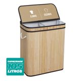 Cesto De Roupas Com Divisória Roupeiro Bambu Retangular Artiko Pratic+ Com Tampa 105l - Natural