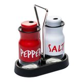 Kit  3 Pçs Saleiro E Pimenteiro Com Suporte 130ml Vidro