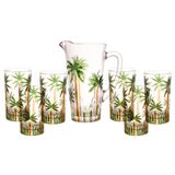 Jogo Jarra Com 6 Copos De Cristal Palm Tree Handpaint