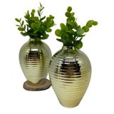 Kit decorativo vaso dourado com planta artificial