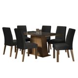 Sala De Jantar Mesa Tampo De Vidro 6 Cadeiras Rustic-preto-oxford Patricia Madesa