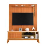 Rack Bancada Aruba Com Painel Para Tv Até 55 Polegadas Egeo Cedro/off White Ripado Impressão 3d Edn Cedro