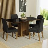 Sala De Jantar Mesa Tampo De Vidro 4 Cadeiras Rustic-preto-oxford Avril Madesa Rustic-preto-oxford