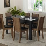 Conjunto Sala De Jantar Mesa Tampo De Vidro 6 Cadeiras Isla Madesa Preto/rustic