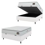 Cama Box Baú Colchão Casal Espuma D33 Vangogh Pillow Top 138x188x70cm Branco Linho Hellen Branco