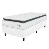Cama Box Colchão Solteiro Molas Ensacadas City Pillow Top 88x188x61cm Linho Branco / Preto Hellen Branco/pre