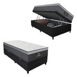 Cama Box Baú Solteiro Colchão Gazin Maximus Molas Ensacadas 88x188x65cm Cinza-preto Suporta Até 120kg Por Pessoa