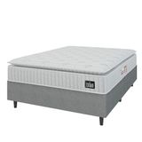 Cama Box Colchão Casal Espuma D45 Lazio Pillow Top 138x188x67cm Branco-cinza Hellen Suporta Até 120kg Por Pessoa