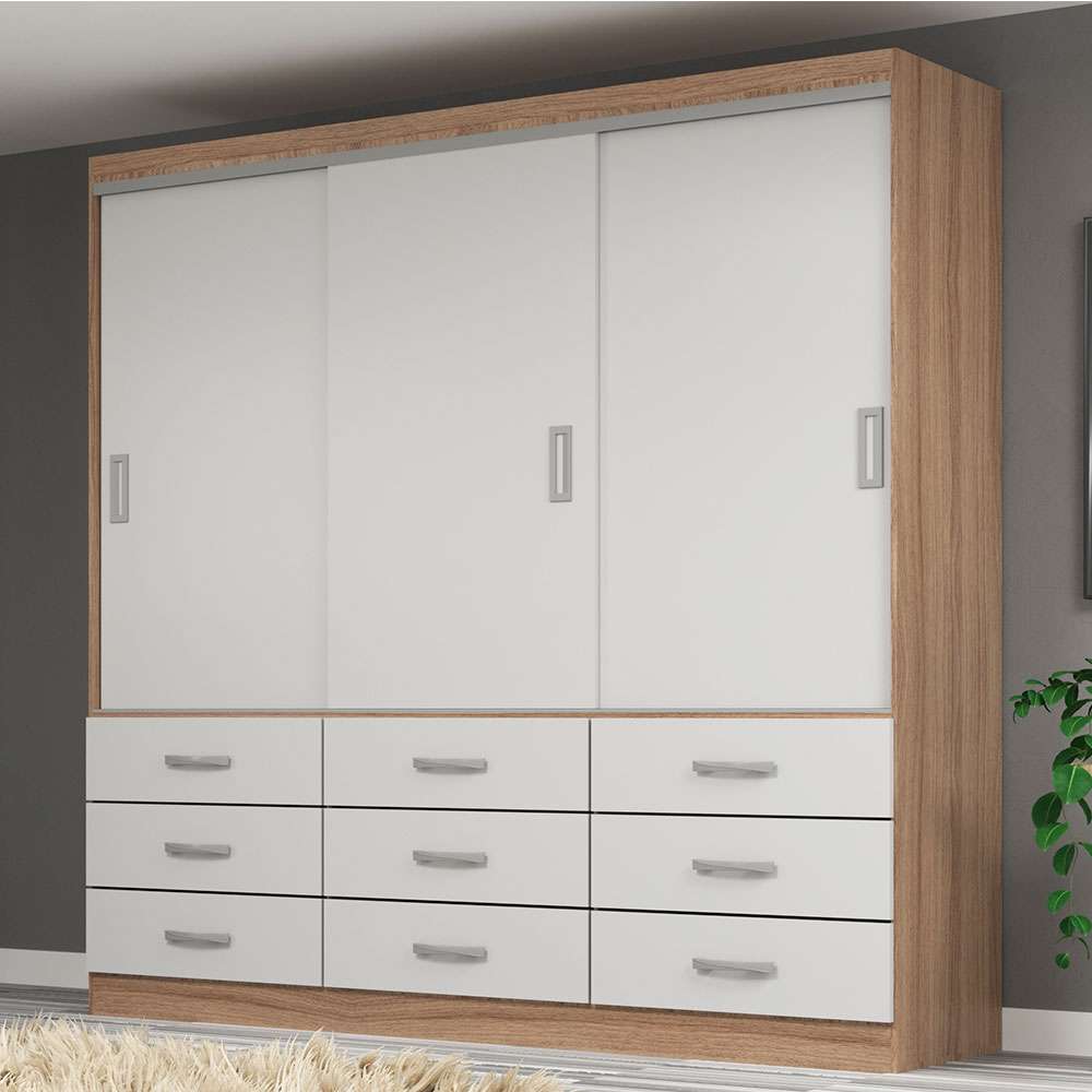 Guarda-Roupa Casal Isabela 3 Portas 9 Gavetas Off White Guarda-Roupa Casal Isabela 3 Portas 9 Gavetas Off White