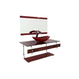 Gabinete De Vidro Para Banheiro 90cm It Inox Com Cuba Oval Mármore Avermelhado