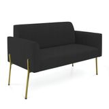 Sofá Namoradeira 2 Lugares Pé De Ferro Dourado Marisa Veludo D03 Preto