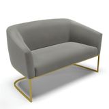 Sofá Namoradeira 2 Lugares Base Industrial Dourado Stella Suede Grafite D03 - D&#39;rossi