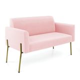 Sofá Namoradeira 2 Lugares Pé De Ferro Dourado Marisa Suede Rosa Bebê D03