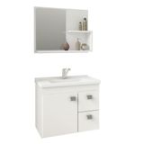 Conjunto Armário Para Banheiro 100% Mdf Isa Com Espelheira E Pia Mgm Móveis Branco Branco
