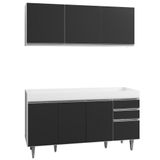 Armário Aéreo Argélia E Balcão Gabinete Para Pia 150cm Sem Tampo Branco-preto Lumil Móveis