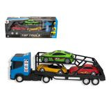 Caminhão Cegonha Grande Com 3 Mini Carros - Azul