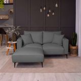 Sofá Na Caixa 2 Lugares Com Molas Ensacadas 170 Cm E Puff Ubbe Linho Grafite