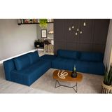 Sofá Modular 2 E 3 Lugares Com Puff Soho Linho Azul Marinho