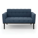 Sofá Namoradeira 2 Lugares Base De Madeira Preto Elisa Suede D03 - D&#39;rossi Cor Azul Marinho