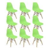Kit 9 Cadeiras Charles Eames Eiffel Wood Design Verde Claro