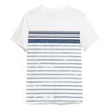 Camiseta Masculina Listrada Meia Malha Rovitex Branco G