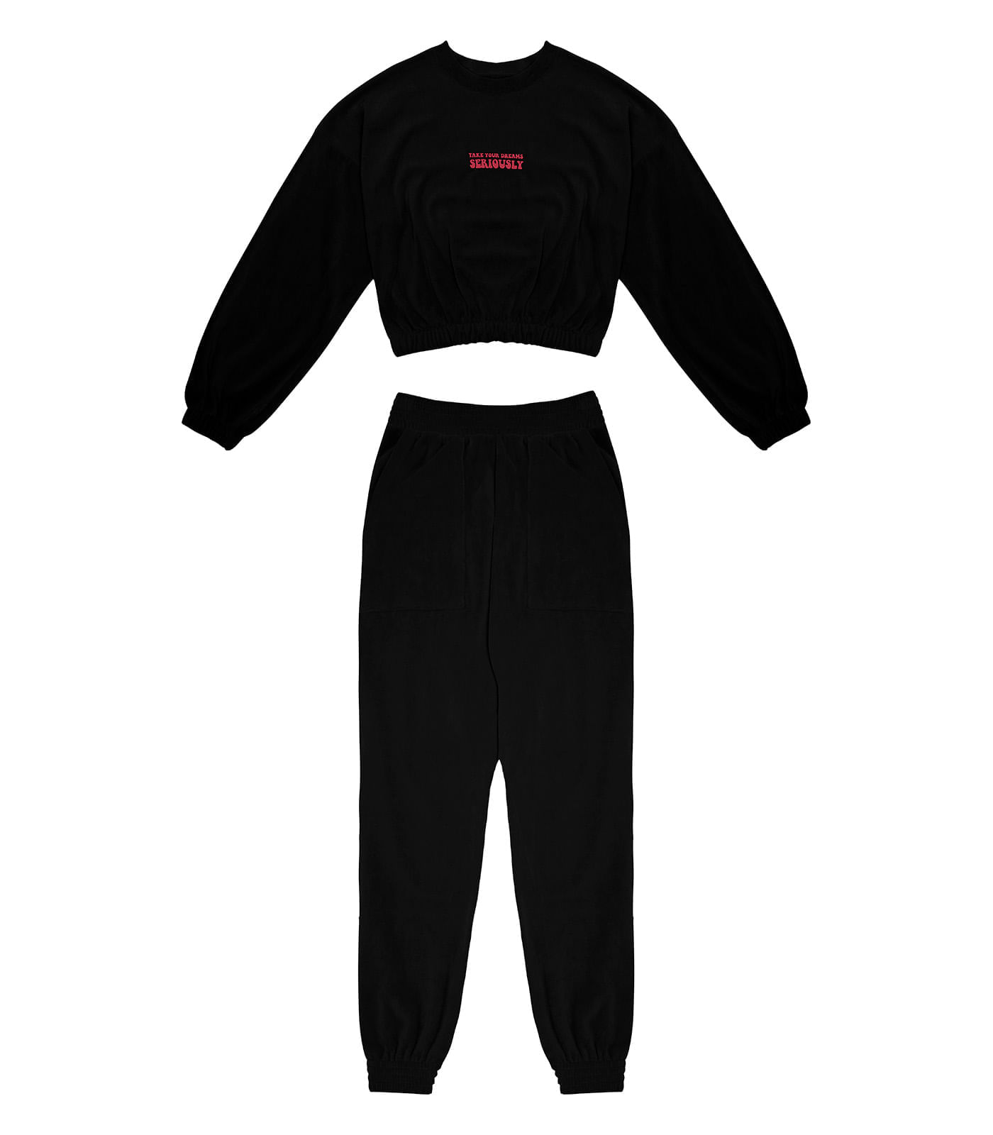 Conjunto Juvenil Feminino Blusão Com Calça Minty Preto 12